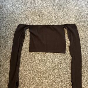 Brown Off-Shoulder Long Sleeve Top